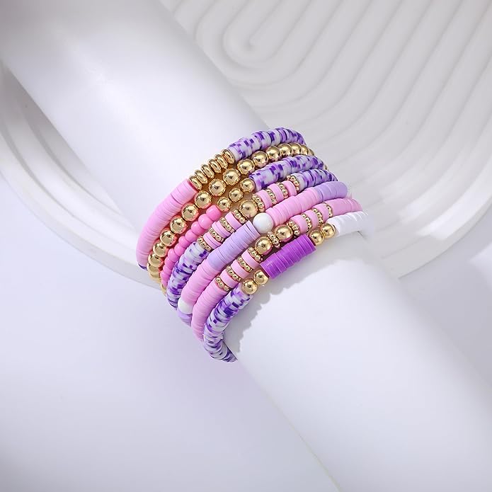 Heishi Beaded Stretch Bracelets for Women Stackable Polymer Clay Beads Bracelets Friendship Boho Summer Beach Bracelet Jewelry Set