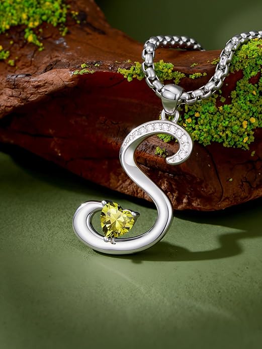 Valentines Day Gifts for Women Alphabet A to Z Initial Birthstone Pendant Necklaces for Women - 18k White Gold Plated Personalized Name Jewelry Valentine Mothers Day Birthday Gifts for Women Her Girlfriend