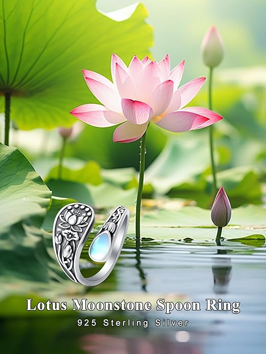 Midari Sun and Moon/Bee/Celtic/Life of Tree/Lotus Spoon Ring for Women 925 Sterling Silver Adjustable Ring Open Ring for Women Men Halloween Birthday Gift