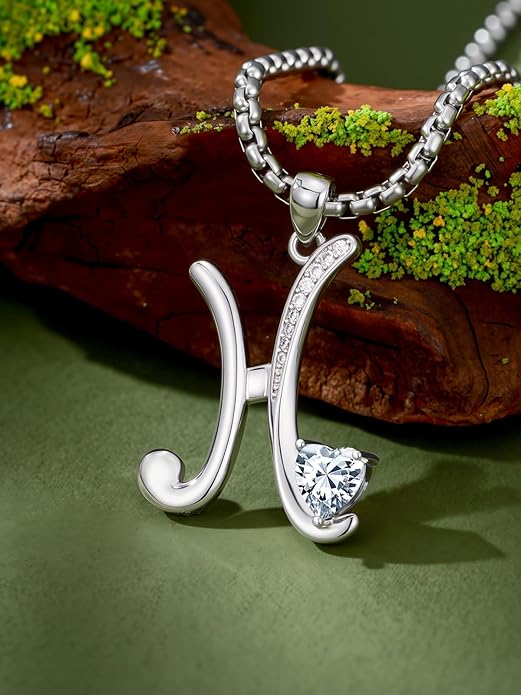 Valentines Day Gifts for Women Alphabet A to Z Initial Birthstone Pendant Necklaces for Women - 18k White Gold Plated Personalized Name Jewelry Valentine Mothers Day Birthday Gifts for Women Her Girlfriend