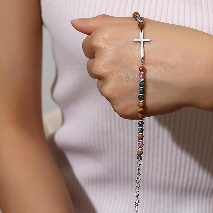 TONY & SANDY Christian Cross Bracelet for Women, Valentine's Day Gifts for Her, Confirmation Baptism Easter Gifts, Unique Gift for Friends Daughter Mom Sister in Christ Birthday Christmas