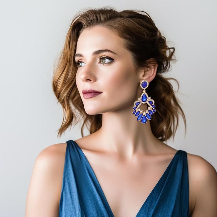 Fashion Rhinestone Statement Drop Dangle Earrings Large Colorful Crystal Chandelier Earrings for Women Bridal Wedding Party Prom