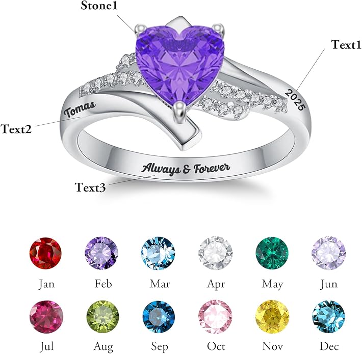 Custom Class Rings Personalized Birthstone Rings High School College Ring 925 Sterling Silver Engraved 2025 Graduation Jewelry Gifts for Women Size 4-15