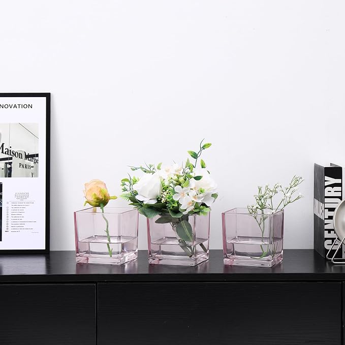 Square Glass Vases Set of 4, Small Vase - Image 2