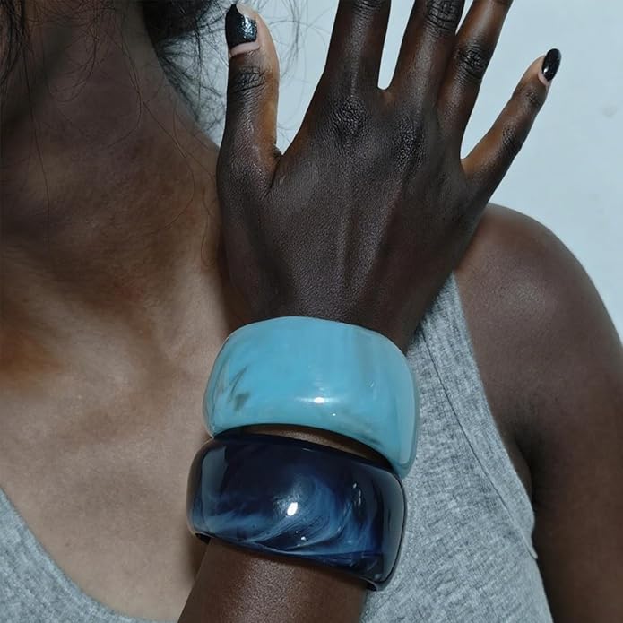Acrylic Chunky Bangle Bracelets for Women, Irregular Acrylic Resin Bangle Geometric Cuff Wide Statement Jewelry Set
