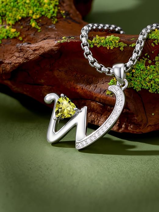 Valentines Day Gifts for Women Alphabet A to Z Initial Birthstone Pendant Necklaces for Women - 18k White Gold Plated Personalized Name Jewelry Valentine Mothers Day Birthday Gifts for Women Her Girlfriend