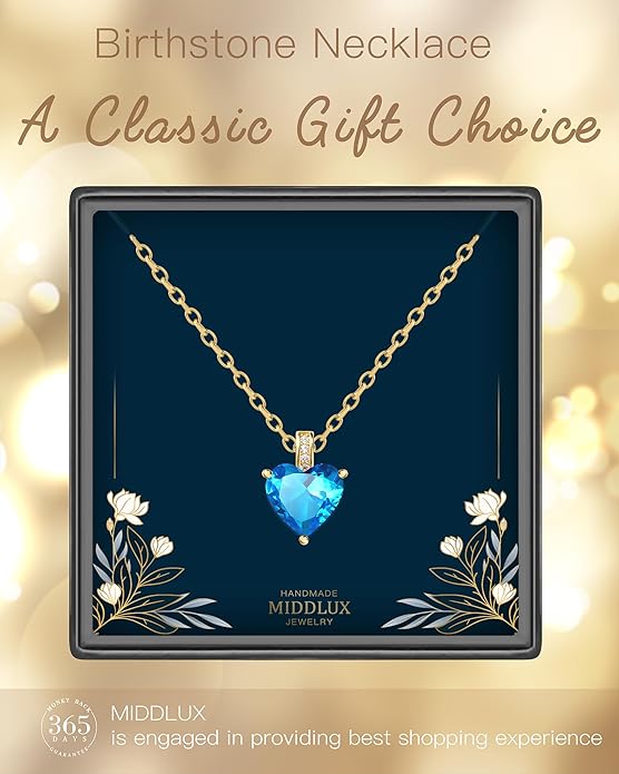Genuine Birthstone Necklace for Women, Heart Love Necklace, Birthday Gifts for Her