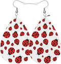 Ladybug Leather Teardrop Earrings For Women Red Black Ladybug Polka Dots Pattern Western Earrings For Friends Gift Drop Dangle Earrings