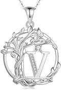 FANCIME Tree of life Initial necklaces for women, Sterling Silver Tree Jewelry Simulated Diamond Letter Pendant Cubic Zirconia CZ Personalized Birthday Mothers Day Gifts for Mom Wife Her