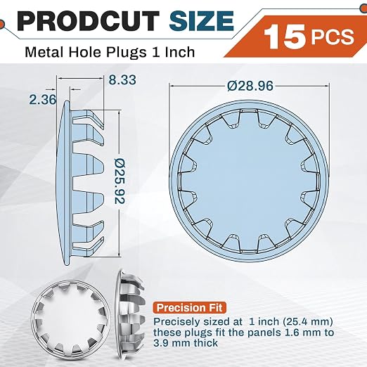 Hicarer 15 Pack Fit 1" Hole Metal Hole Plugs, Nickel-Plated Steel Snap-in Cover - Image 8