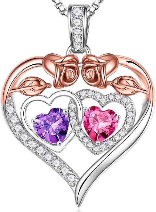 Iefil Valentines Day Gifts for Her - 925 Sterling Silver Rose Heart Necklaces for Women, Anniversary Birthday Gifts for Wife Girlfriend Mom