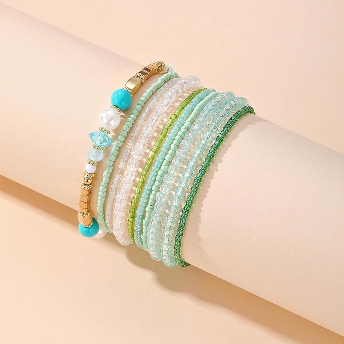 MengPa Beaded Bracelets for Women Trendy Stacks Boho Bead Bracelet Pack Friendship Jewelry