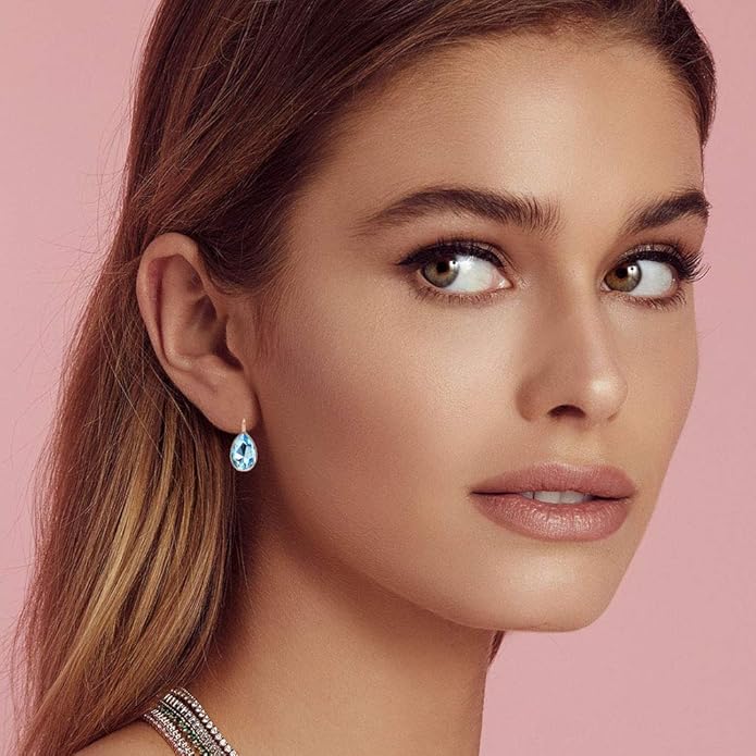 Teardrop Austrian Crystal Leverback Drop Earrings for Women 14K Rose Gold Plated Hypoallergenic Jewelry