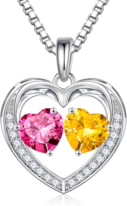Iefil Valentines Day Gifts for Her - 925 Sterling Silver Heart Birthstone Necklace, Anniversary Birthday Gifts for Women Wife Girlfriend Mom Her