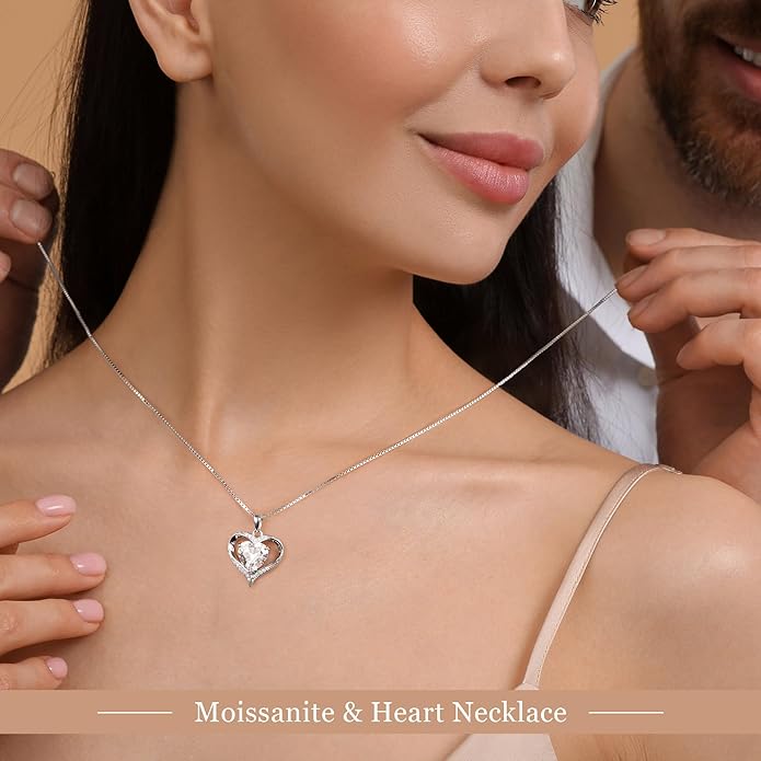 MOOSEA Valentines Day Gifts for Her, 1-3ct 925 Sterling Silver Anniversary Birthday Gifts for Women Wife Girlfriend Jewelry Moissanite Necklace