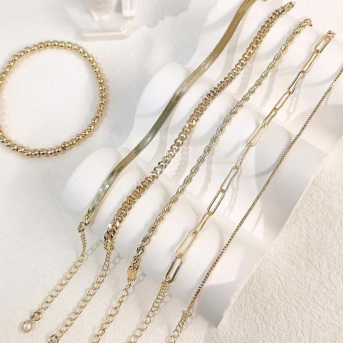 Gold Bracelets for Women 18k Gold Plated Bracelet Stack Bangle Cuff Bracelet Set for Women Non Tarnish Beaded/Paperclip/Cuban Link Chain Bracelets Jewelry for Women Trendy