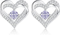 CDE Forever Love Heart Stud Earrings for Women, 925 Sterling Silver Birthstone Heart Stud Earrings Christmas Day Mother's Day Gift Anniversary Birthday Jewelry Gifts for Women Wife Her
