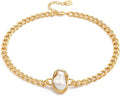 Aobei Pearl 18K Gold Plated Paperclip Chain Choker Satellite Chain Freshwater Cultured Biwa Pearl Pendant Necklace Dainty Jewelry for Women