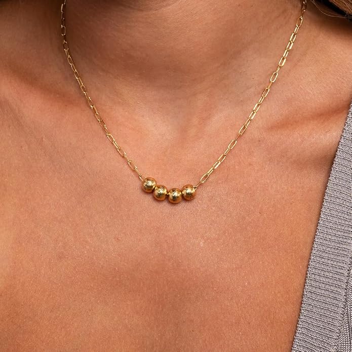 MyNameNecklace Personalized The Balance Charm Necklace with Custom Engraved Beads - Cable/Link Chain - Dainty Gift for Mom, Her - Jewelry for Christmas