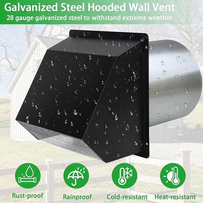 8 Inch Wall Vent Hood Wall Exhaust Vent Cover Outdoor Hooded Wall Vent - Image 5
