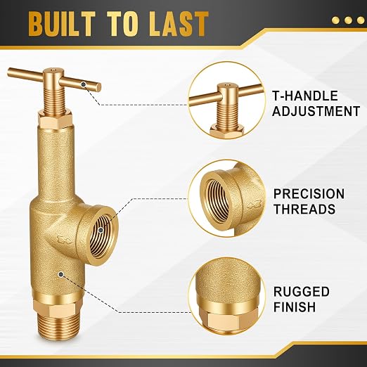 Pressure Relief Valve 3/4 Inch NPT 300 PSI Max Brass Safety Relief Valve Brass - Image 3