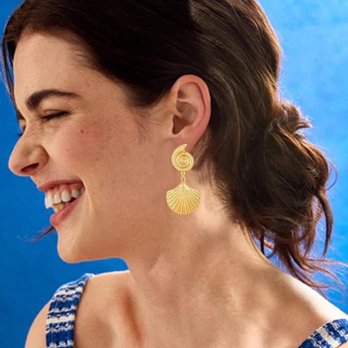 Gold/Silver Shell Dangle Earrings for Women Seashell Drop Dangle Earrings Ocean Beach Earrings Summer Jewelry