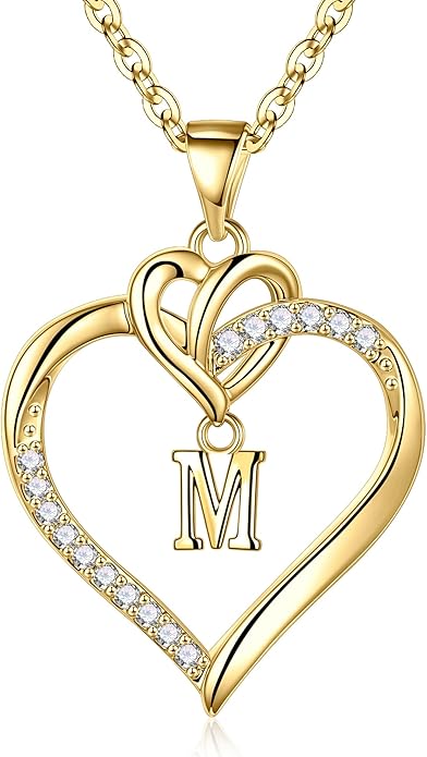 STORUP Valentines Gifts for Her Teen Girls - Heart Initial Necklaces for Women Girls, 14K-Gold-Plated CZ Initial A-Z Heart Necklaces for Teen Girl Jewelry Valentines Gifts for Women Mom Wife Sister