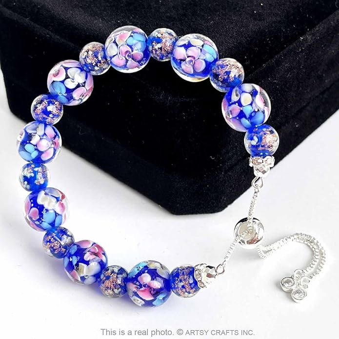 ARTSY Crafts Lily Garden Glow in the Dark Firefly Bead Bracelets Necklaces, Handmade in USA Murano Glass Jewelry, Flower Luminous Beads Mermaid Crystal Bracelet Bangle