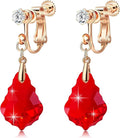 Austrian Crystal Baroque Drop Clip On Dangle Earrings for Women Non Pierced 14K Rose Gold Plated Hypoallergenic Jewelry