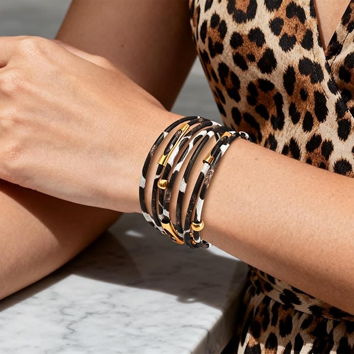 Wrapped Bracelets for Women,Leather Bracelet,Boho Bracelets for Women,Multi-Layer Pearl Crystal Bracelet Bangle Jewelry