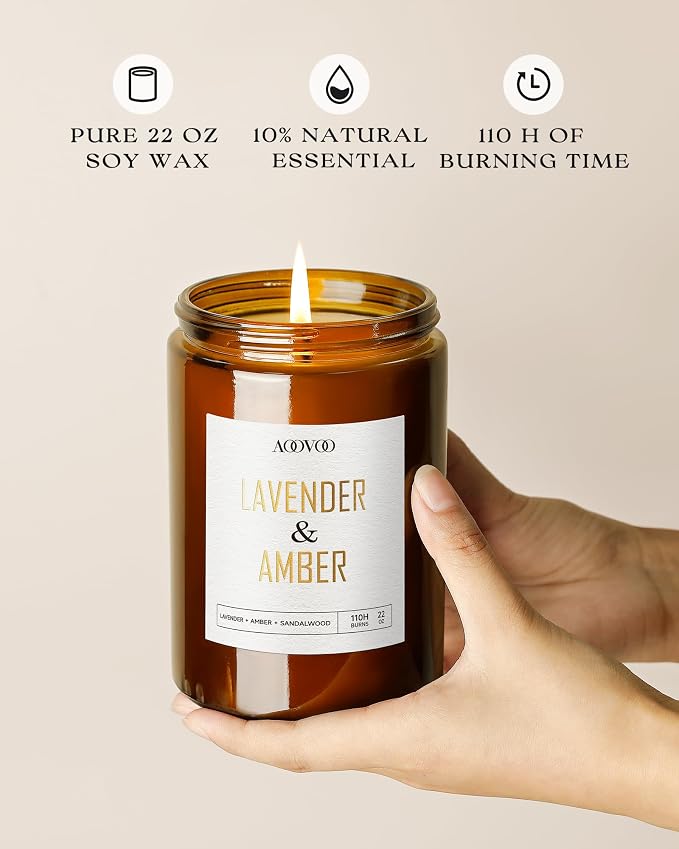 AOOVOO Lavender Amber Candles - 22 oz Scented Candles - Image 3
