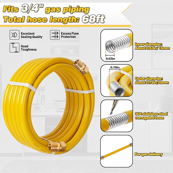 70Ft 3/4" CSST Gas Line, Flexible Stainless Steel Tubing Pipe | Anti-Cracking - Image 2