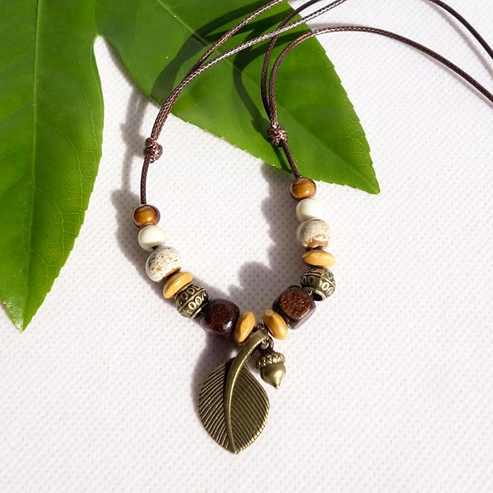 Boho Style Colorful Ceramic Bead Strand Necklace Adjustable Bohemian Jewelry Gift for Women, Fashion Clothing Matching Necklace