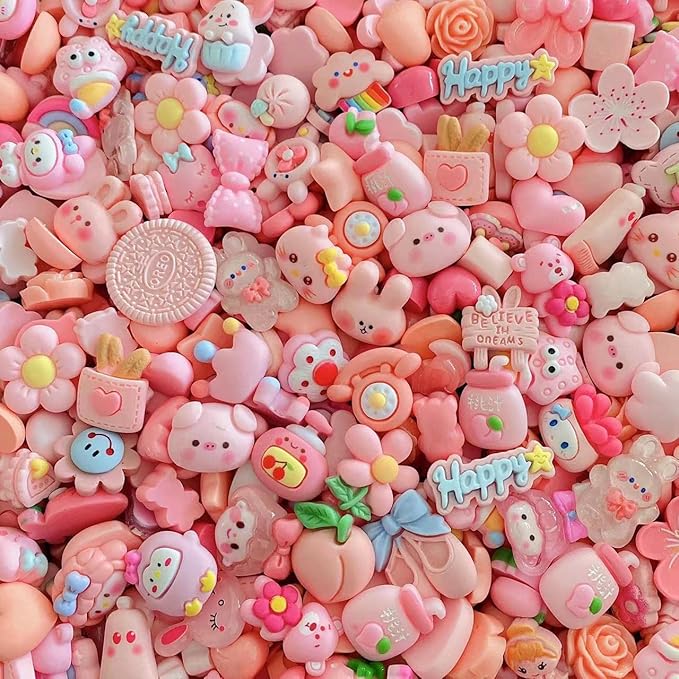 100pcs Cute Slime Charms Mixed Set Resin Flatback for DIY Craft Making and Ornament Scrapbooking Beads Assorted Candy Fruit Cake Christmas Gifts Trellis Resin Ornament Kit Making Supplies