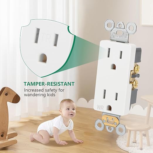 Wengart Duplex Receptacle Outlet, 125V 15Amp Standard Electrical Wall Outlet - Image 5