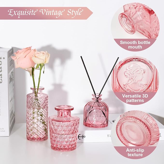 Clear Pink Glass Bud Vase Set of 14 Pcs, Small Bud Vases in Bulk, Glass Crystal - Image 7