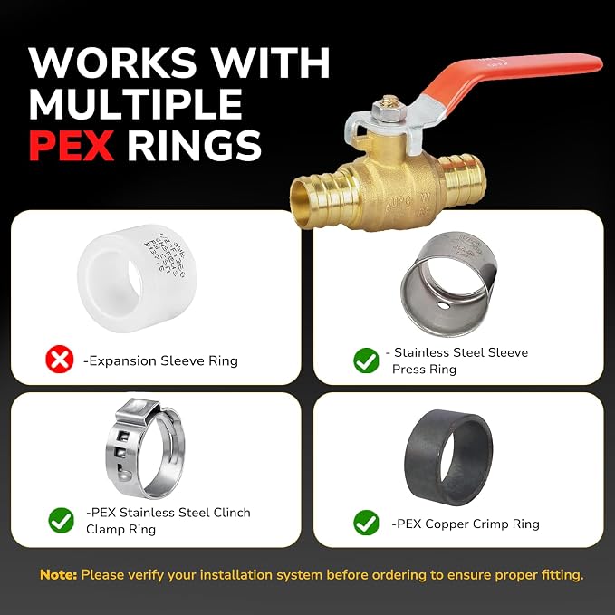 3/4" PEX Ball Valve, Brass Full Port Shut-off Valve, Pex Crimp Fitting - Image 7