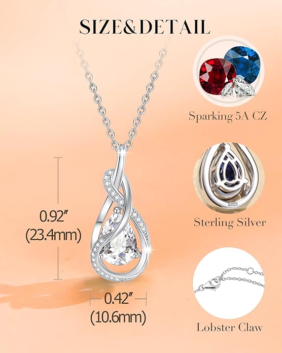 FANCIME TimelessTie Birthstone Necklace for Women White Gold Plated Sterling Silver Ribbon Design Jewelry Knot Pendant Fine Jewelry Gemstone Birthday Graduation Anniversary Valentines Day Gifts for Women Wife Mother Her