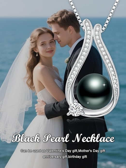 Tahitian Black Pearl 18K White Gold Plated Sterling Silver Heart/Infinity/Four Leaf Clover Pendant Necklace Jewelry Gifts for Women Wife Mom Girlfriend Wedding Birthday Anniversary Christmas