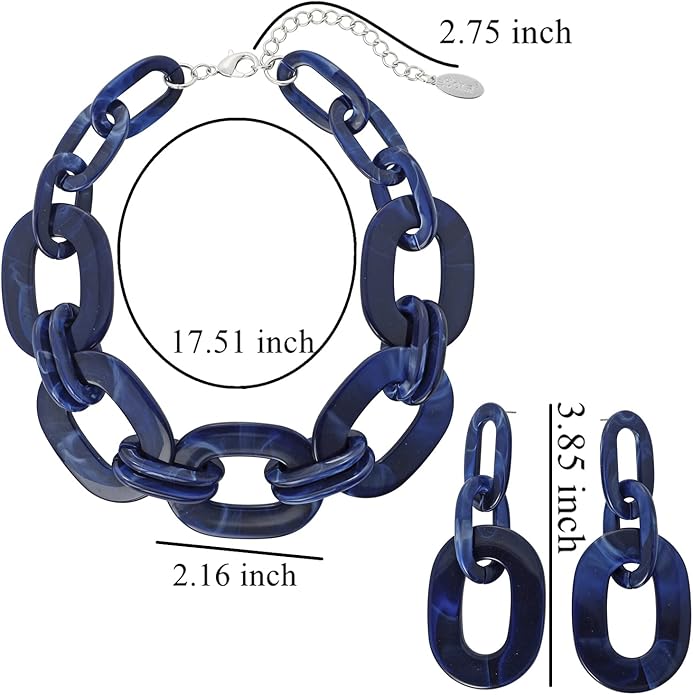 Bocar Acrylic Chunky Statement Necklace for Women Cube Link Chain Collar Necklace and Hoop Earrings Costome Jewelry Set