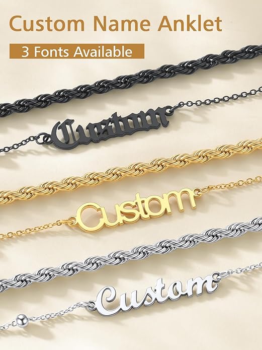 FindChic Custom Ankle Bracelets for Women, Stainless Steel Figaro/Cuban/Wheat/Rope/Herringbone Chain Anklets, Beach Foot Jewelry 8.5''-10.5'' Adjustable & Waterproof, with Gift Box