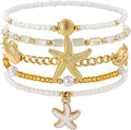 Shell Bracelet Seashell Boho Beaded Stretch Bracelets for Women Summer Beach Bracelets Starfish Charm Bracelet Stackable Gold Plated Bracelets Set for Women
