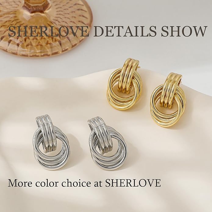 Trendy Gold Plated Knot Earrings for Women Chunky Statement Drop Dangle Earrings Lightweight Hypoallergenic Fashion Accessories Gold Jewelry Gifts for Womens