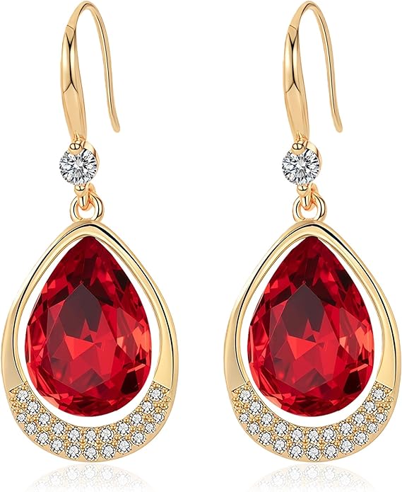 Austrian Crystal Halo Teardrop Hollow Drop Dangle Earrings for Women 14K Rose Gold Plated Hypoallergenic Jewelry Gifts