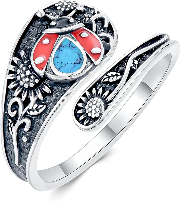 JKR Turquoise Spoon Rings for Women Sterling Silver Vintage Antique Thumb Ring Boho Jewelry Anniversary Birthday Gift for Wife Her Mom