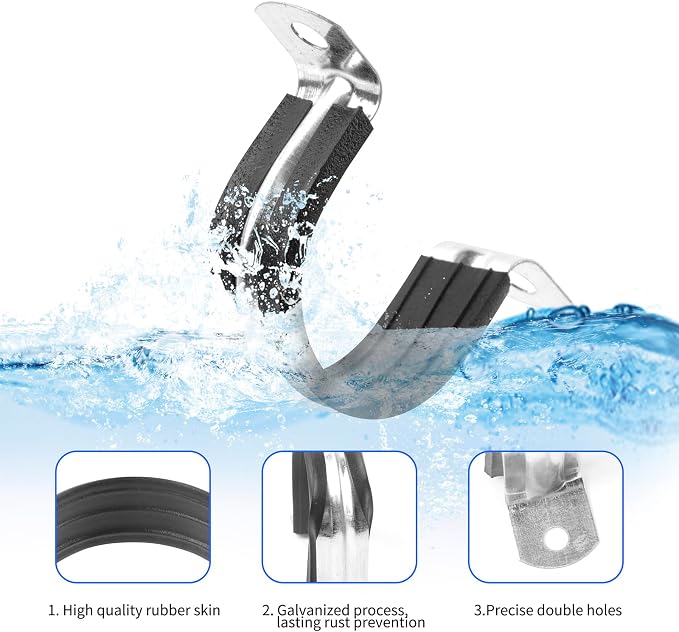 2 Inch Reinforced Rigid Pipe Strap, Rubber Cushioned Insulated Clamp, Conduits - Image 3
