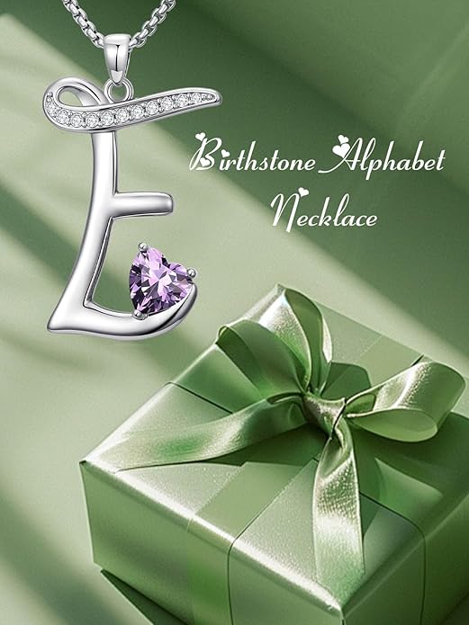 Valentines Day Gifts for Women Alphabet A to Z Initial Birthstone Pendant Necklaces for Women - 18k White Gold Plated Personalized Name Jewelry Valentine Mothers Day Birthday Gifts for Women Her Girlfriend