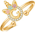 Unicorn Rings Gifts for Girls - Adjustable Initial Ring Dainty Cute Unicorn Rings for Girl Teens Little Girls Jewelry Birthday Gift