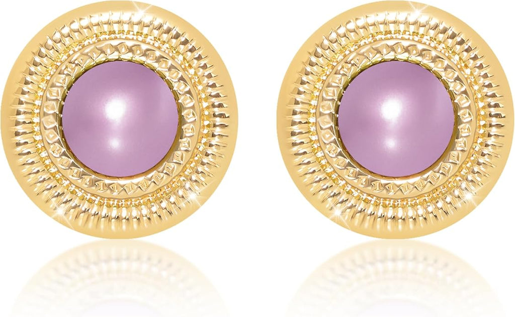 Faux Pearl Gold Plated Stud Earrings for Women, Hypoallergenic Stainless Steel Ear Pin, Available in a Variety of Pearl Colors