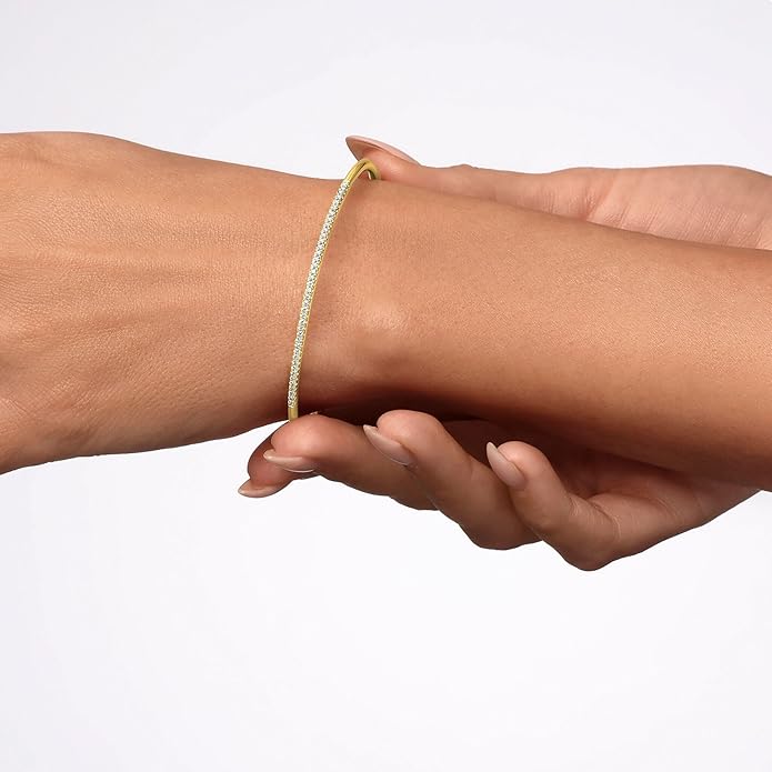EcoGems Lab Grown Gemstone & Moissanite Bracelets – 14K White or Yellow Gold Plated Sterling Silver – Featuring Lab Grown Diamonds, Emeralds, Paraiba, Sapphire & Pearls – Sustainable Luxury Gift with Gift Box